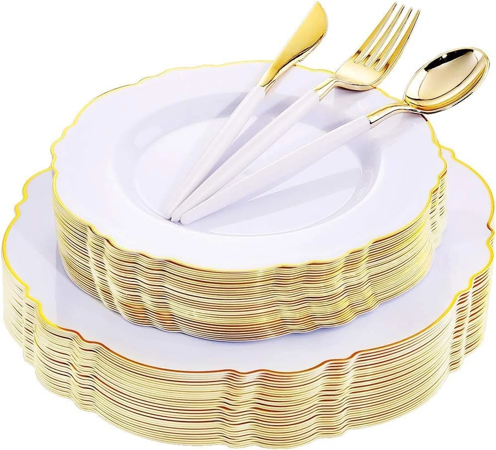 White And Gold Plates Disposable — view 1