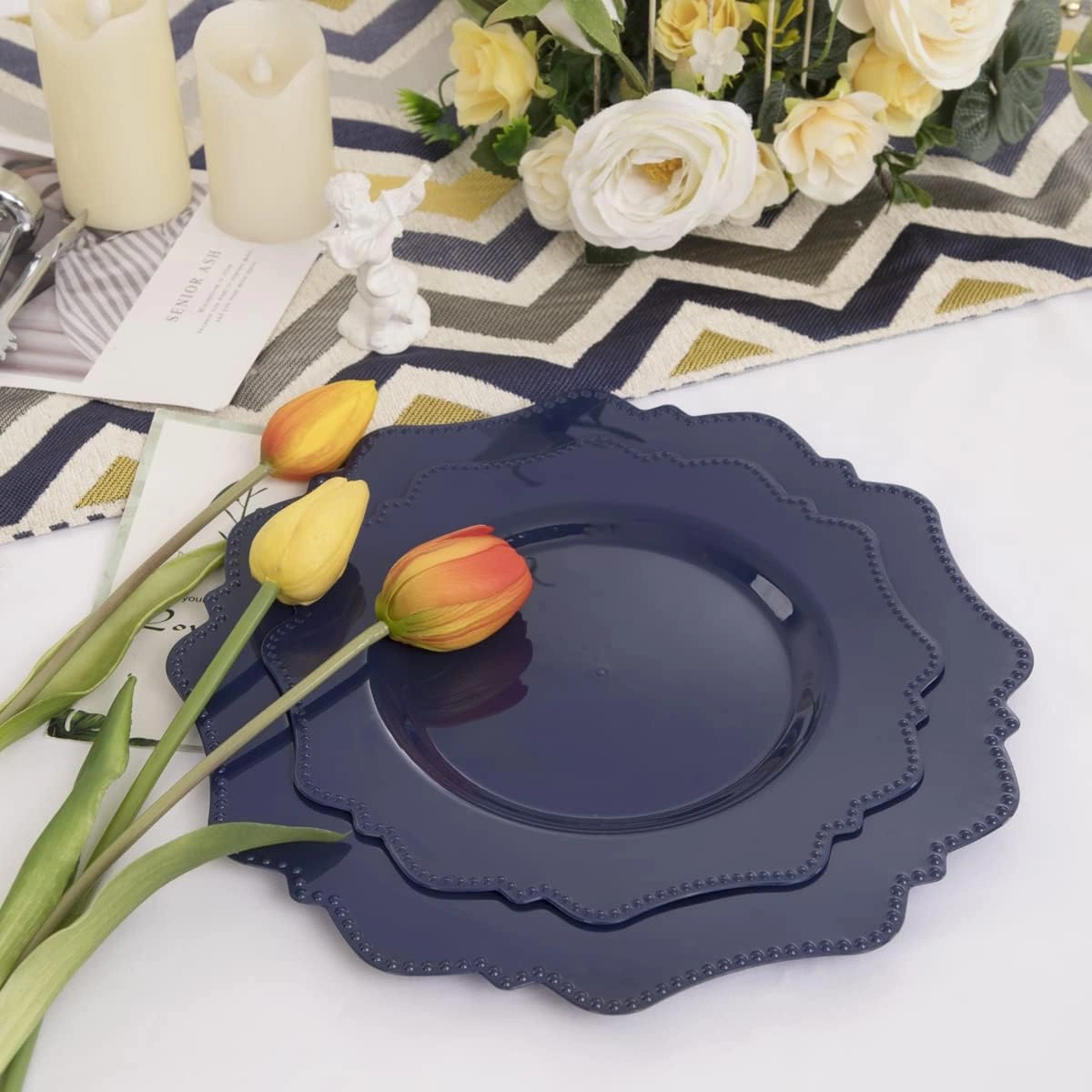 Navy Blue Disposable Plastic Plates-Heavy duty plate for party/wedding/anniversary 30 dinner plates and 30 dessert/salad plates — view 14