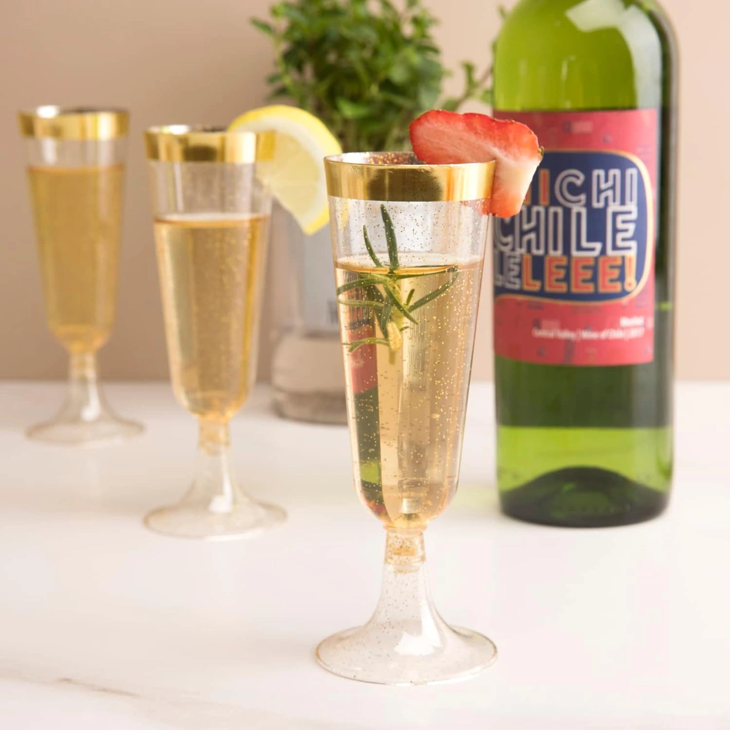 Gold Glitter Plastic Champagne Flutes — view 14