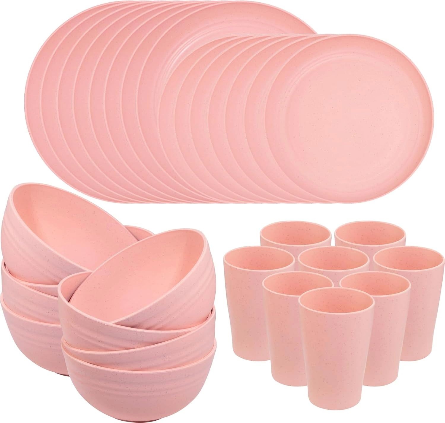 Baby Pink Wheat Straw Dinnerware Sets for 8,Microwave Dishwasher Safe,Unbreakable ,Reusable Tableware Set,Beige Set Plates, Bowls, Cups. — view 11