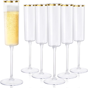 Gold Rim Square Plastic Champagne Flutes, Clear Design (6 oz) — view 11