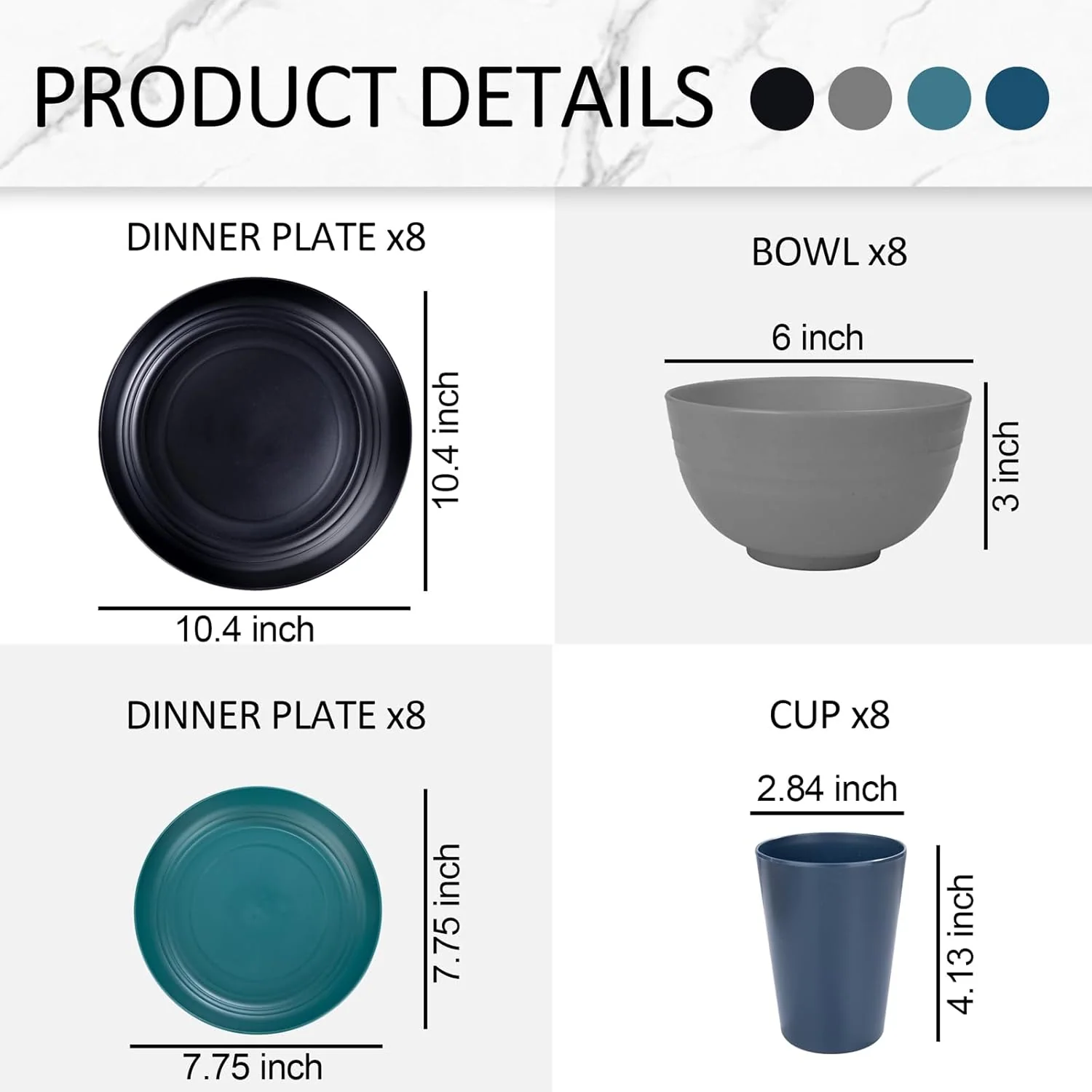 Blue & Green & Grey & Black Wheat Straw Dinnerware Sets,Unbreakable Dinner Plates for 8,Microwave Dishwasher Safe,Reusable ,Set Plates, Bowls, Cups. — view 13
