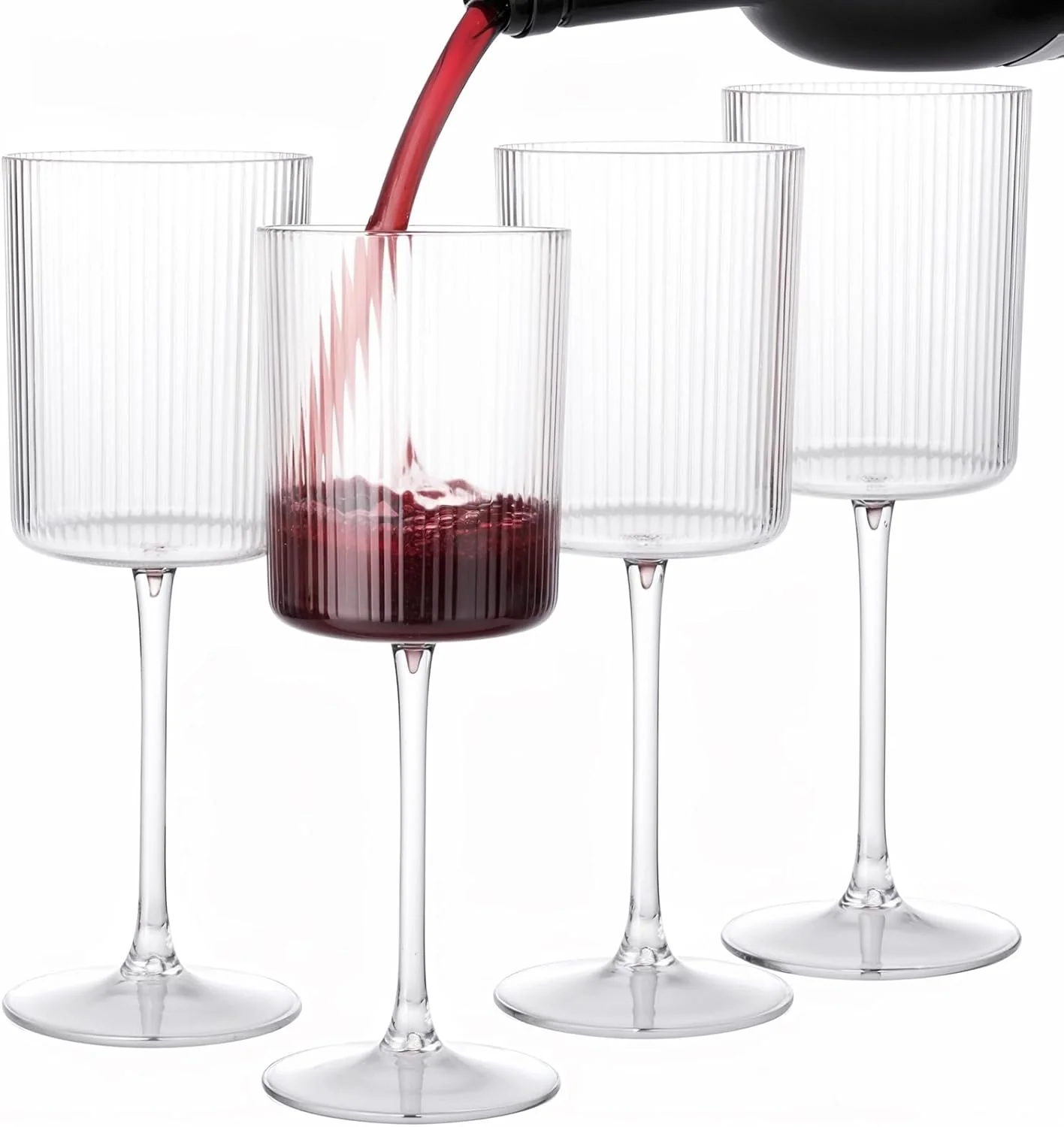 Ribbed Square Wine Glasses, Plastic Stem, Clear Design (10 oz, 12 Pack) — view 15