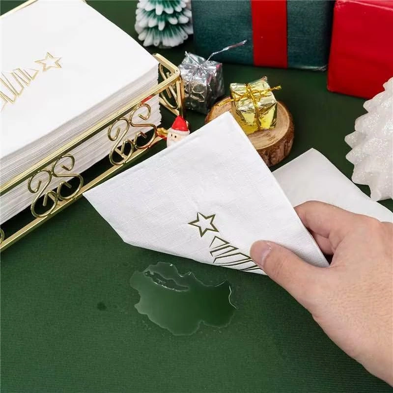 Gold Christmas Tree Print Napkins (100 Pieces) — view 14