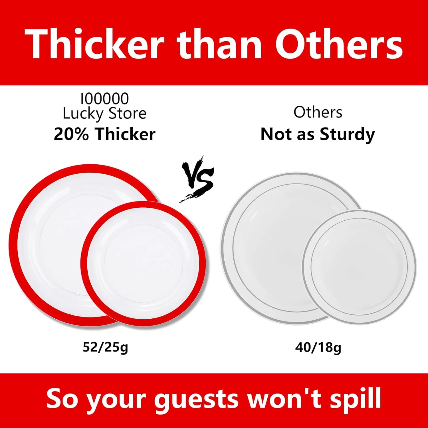 Clear Red Dark Plastic Plates, Disposable Plates for , Dinnerware Include 50 Dinner Plates 50 Dessert Plates, 50 Cups, 50 Pre Rolled Napkins with Cutlery Set for Party — view 14