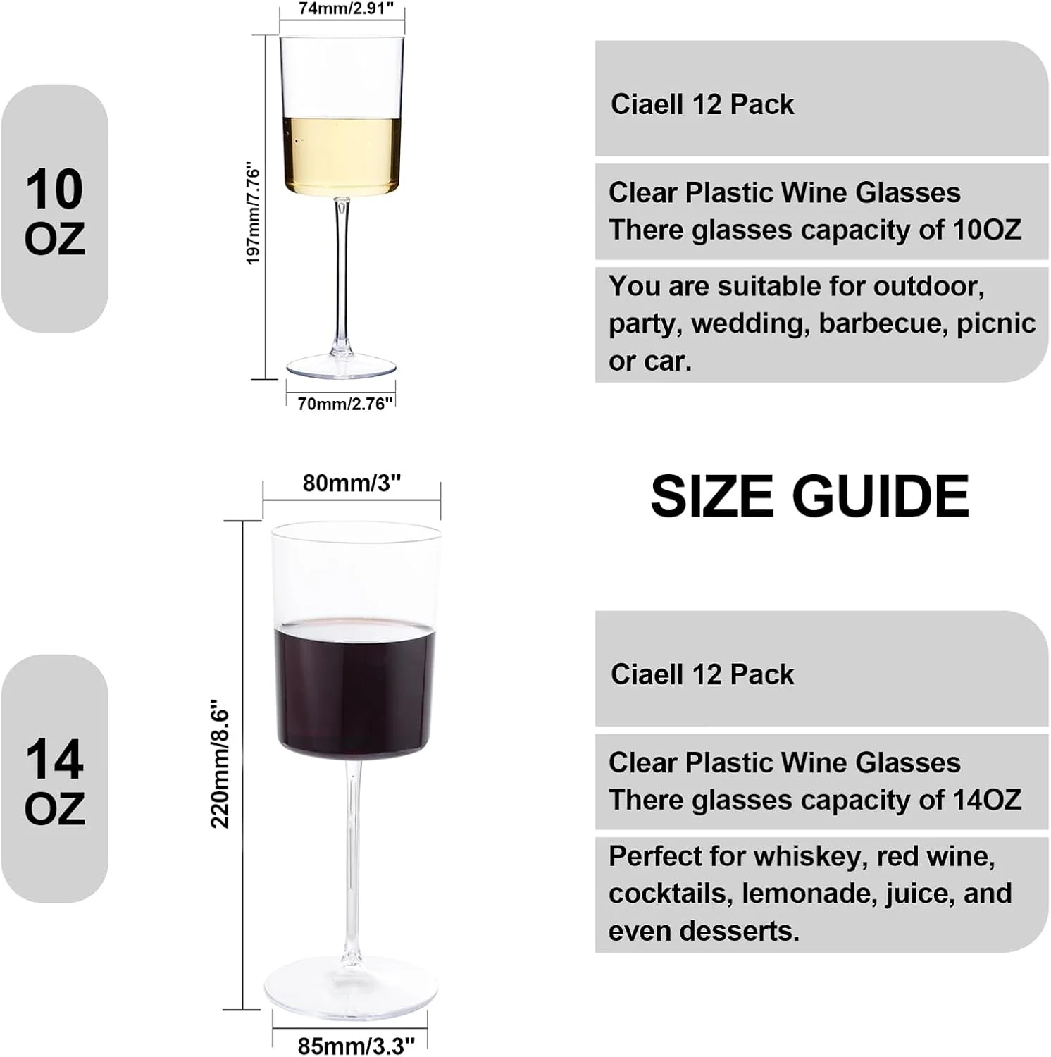 Clear Stemmed Wine Glasses, Party-Ready, Large Capacity (14 oz) — view 13