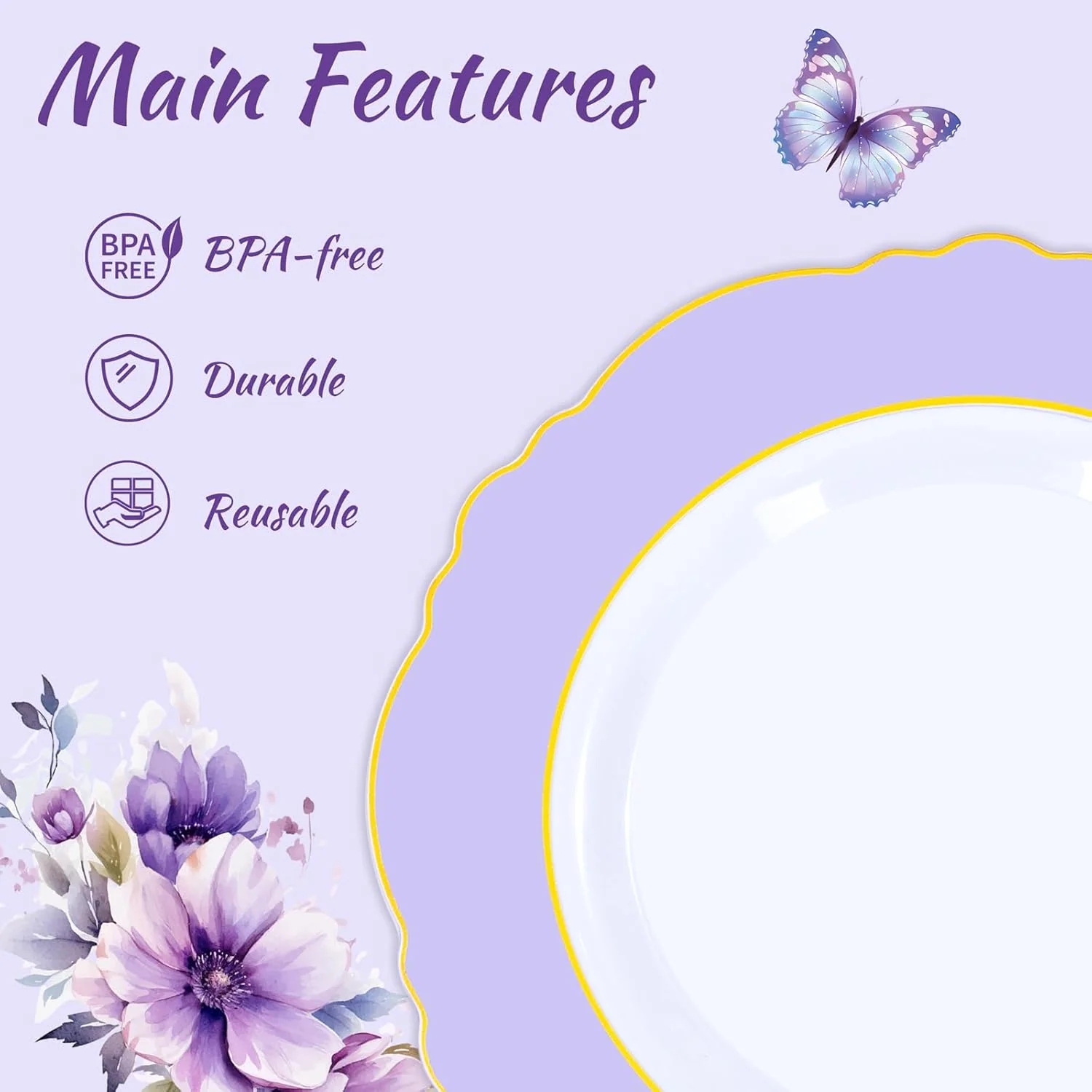 Lavender Plates Disposable — view 15