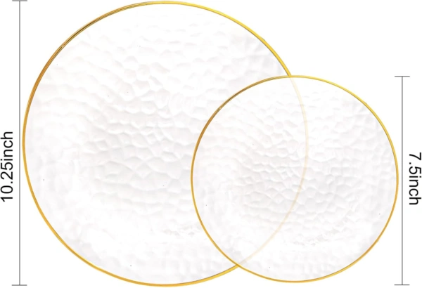 Clear Gold Plastic Plates,Disposable Plates With Rim,Heavy-duty Plates,Hammered Party Plates Include 30Clear Dessert-Platos,30Dinner-Platos for Wedding, Party — view 11
