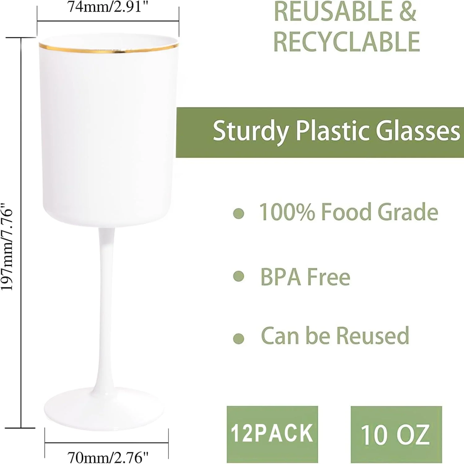 Disposable White Wine Glasses, 12-Pack, Gold Accent (10 oz, 12 Pack) — view 13