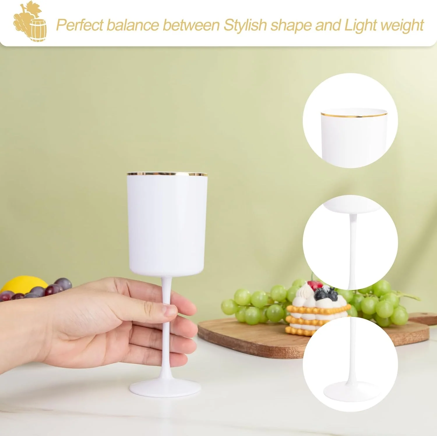 Disposable White Wine Glasses, 12-Pack, Gold Accent (10 oz, 12 Pack) — view 16