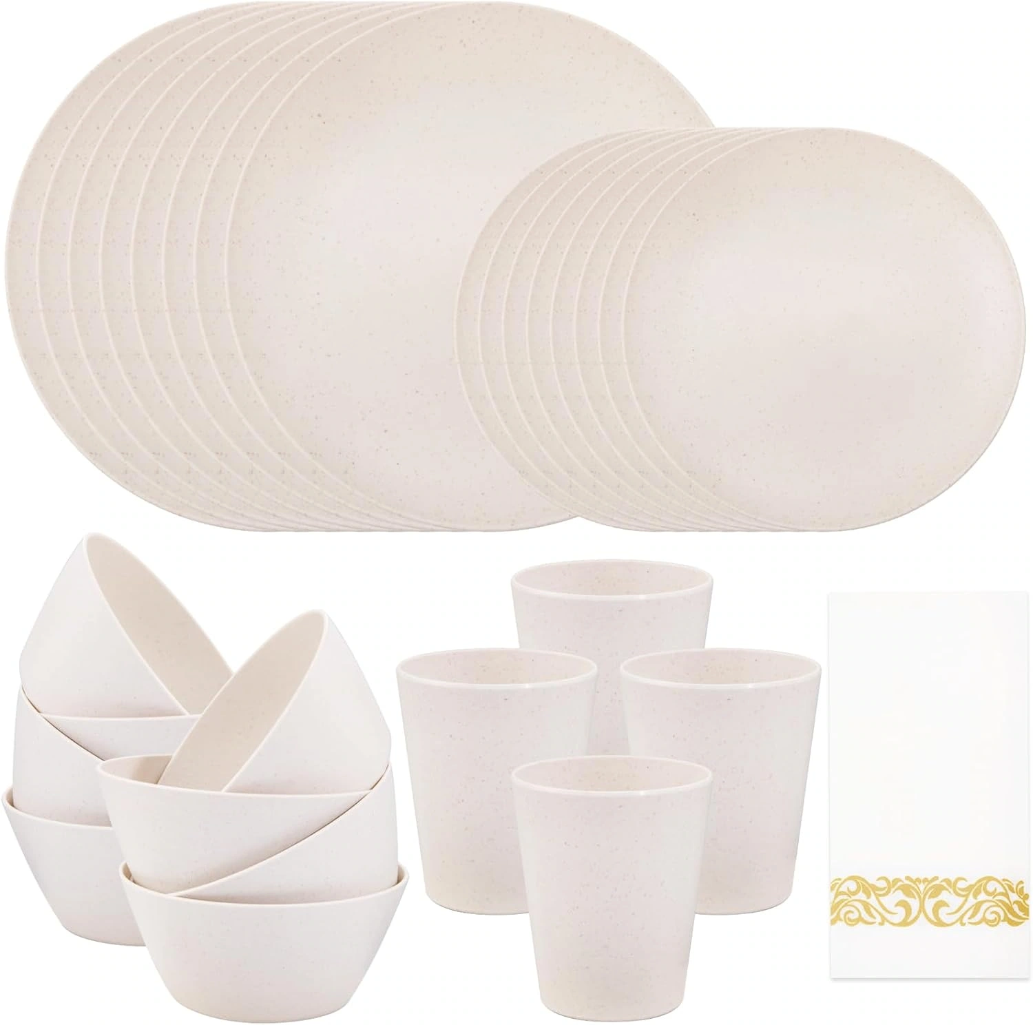 Beige Wheat Straw Dinnerware With Sets,Unbreakable Dinner Plates for 8,Microwave Dishwasher Safe,Reusable ,Set Plates, Bowls, Cups. — view 11