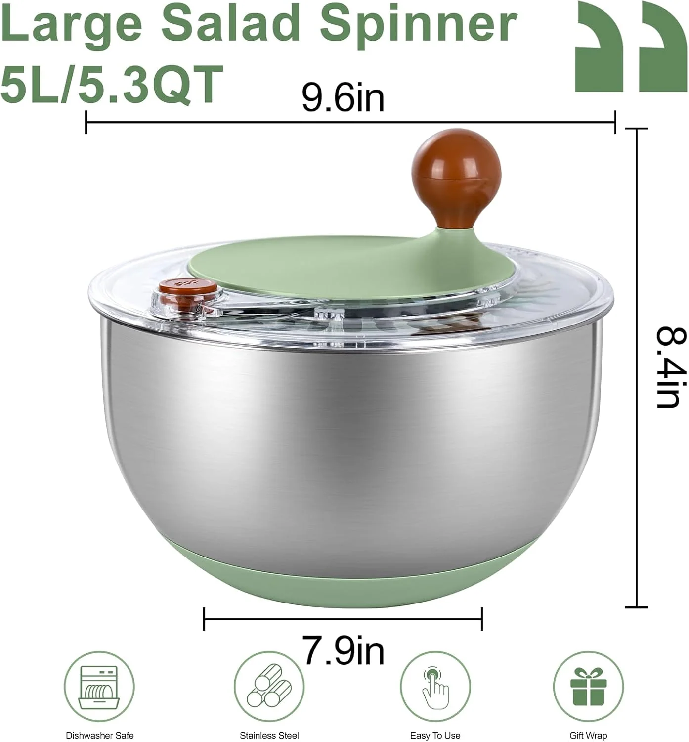 Vibrant Green Salad Spinner Stainless Steel Large,Vegetable Washer with 5.3 Qt Bowl,Salad Chopper Bowl,Nesting Bowls with Graters,Large Mixing Bowl Bowls for Kitchen With 5 Grater — view 12