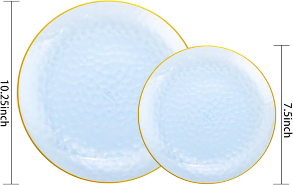 Clear Blue Gold Plastic Plates,Disposable Plates With Rim,Heavy-duty Plates,Hammered Party Plates Include 30Clear Dessert-Platos,30Dinner-Platos for Wedding, Party — view 10