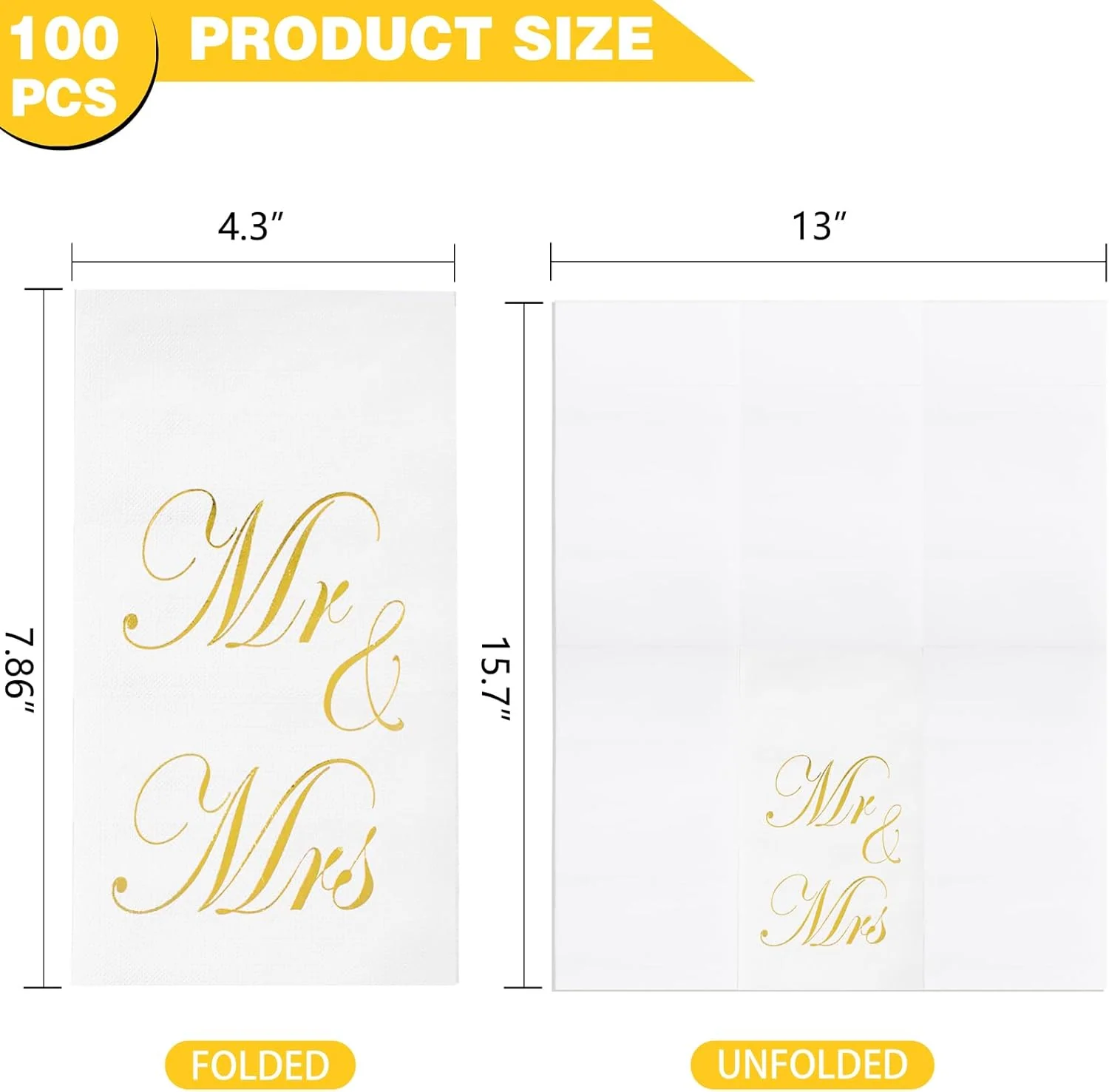 Gold Mr & Mrs Print Napkins (100 Pieces) — view 11