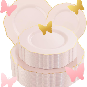 Pink And Gold Baroque Plastic Plates (100 Pieces) — view 9