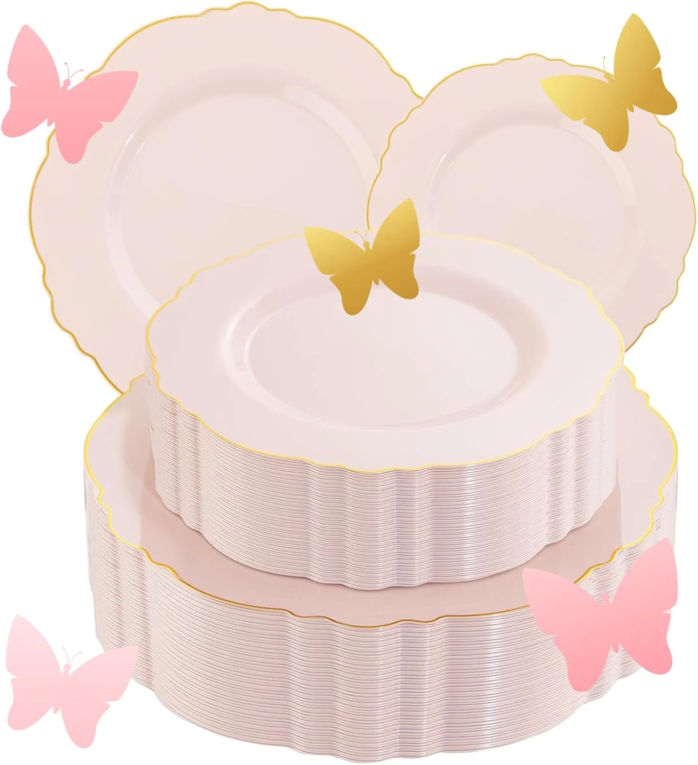 Pink And Gold Baroque Plastic Plates (100 Pieces) — view 9
