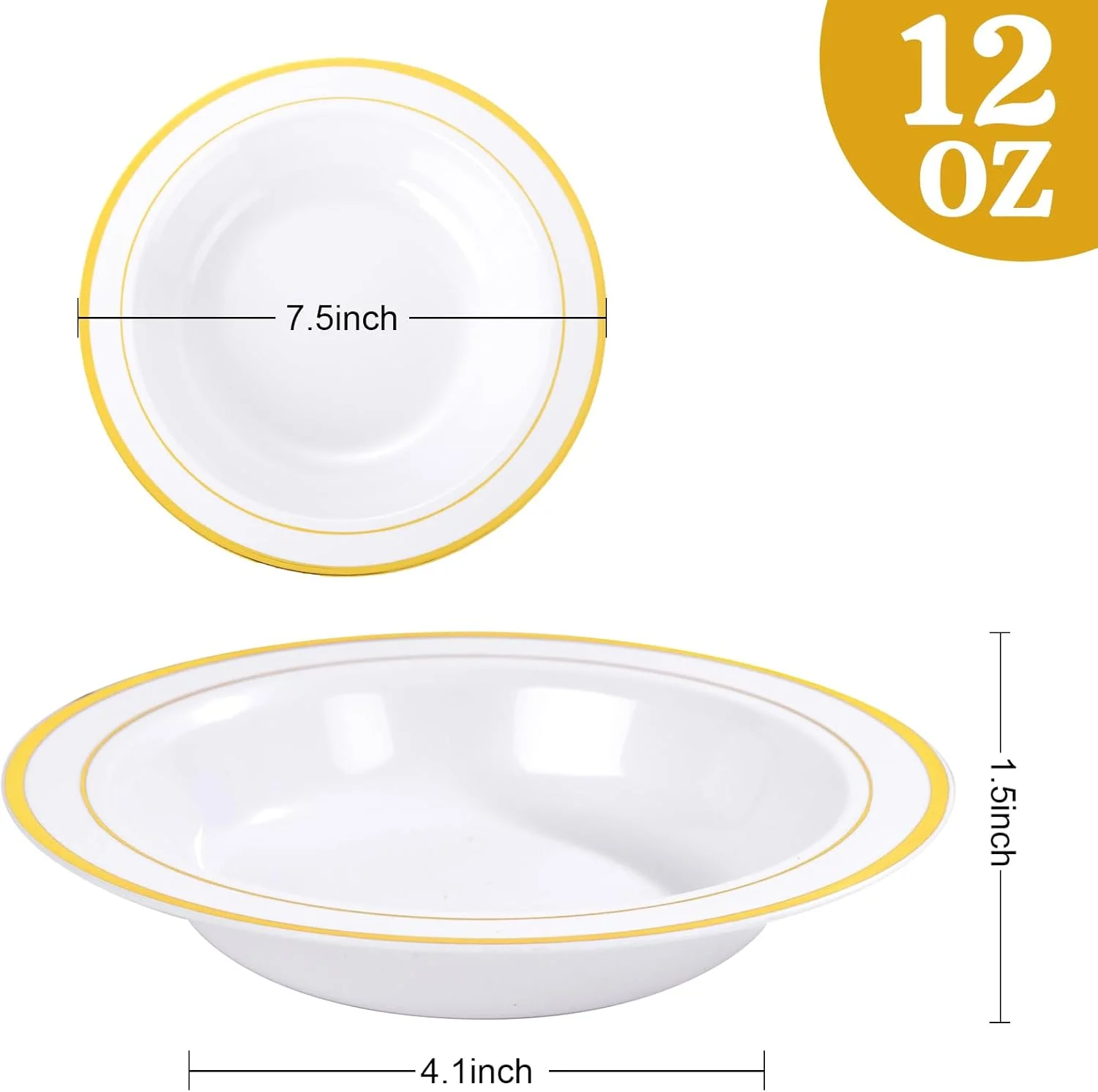 Gold 10oz Plastic Bowls-Disposable Plastic Bowls- Premium Heavy Duty Salsa Bowls for Wedding &Parties — view 13