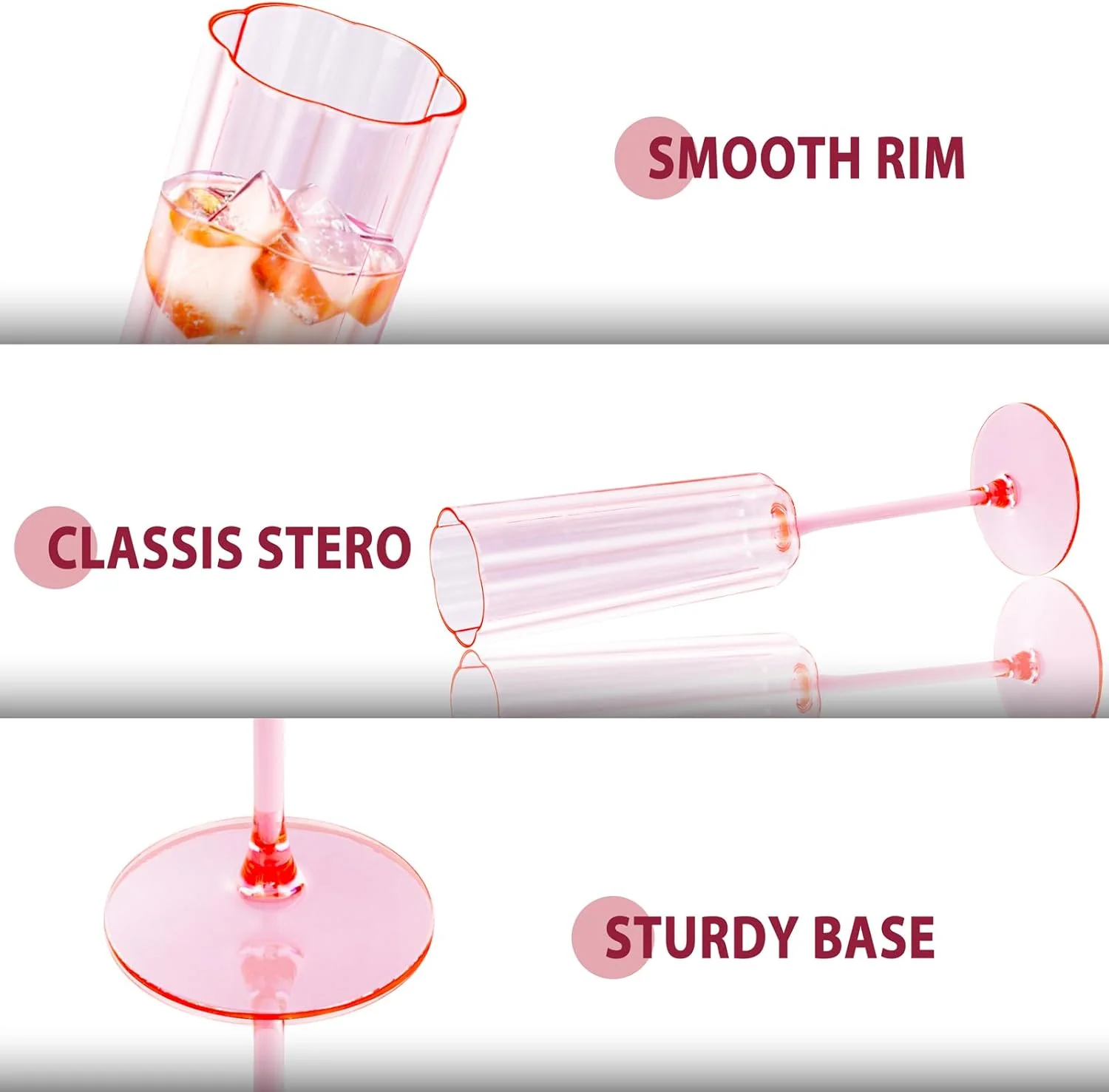Pink Plastic Champagne Flutes, Long Stem,Clear, Vintage Flower Design (6 oz, 24 Pack) — view 14