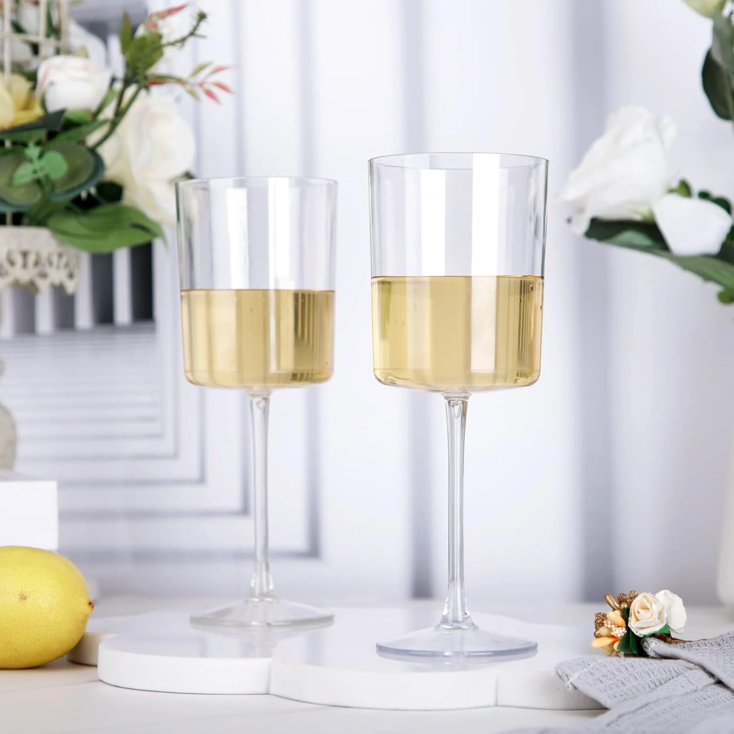 Stemmed Plastic Wine Glasses for Events, Clear Design (10 oz, 6 Pack) — view 12