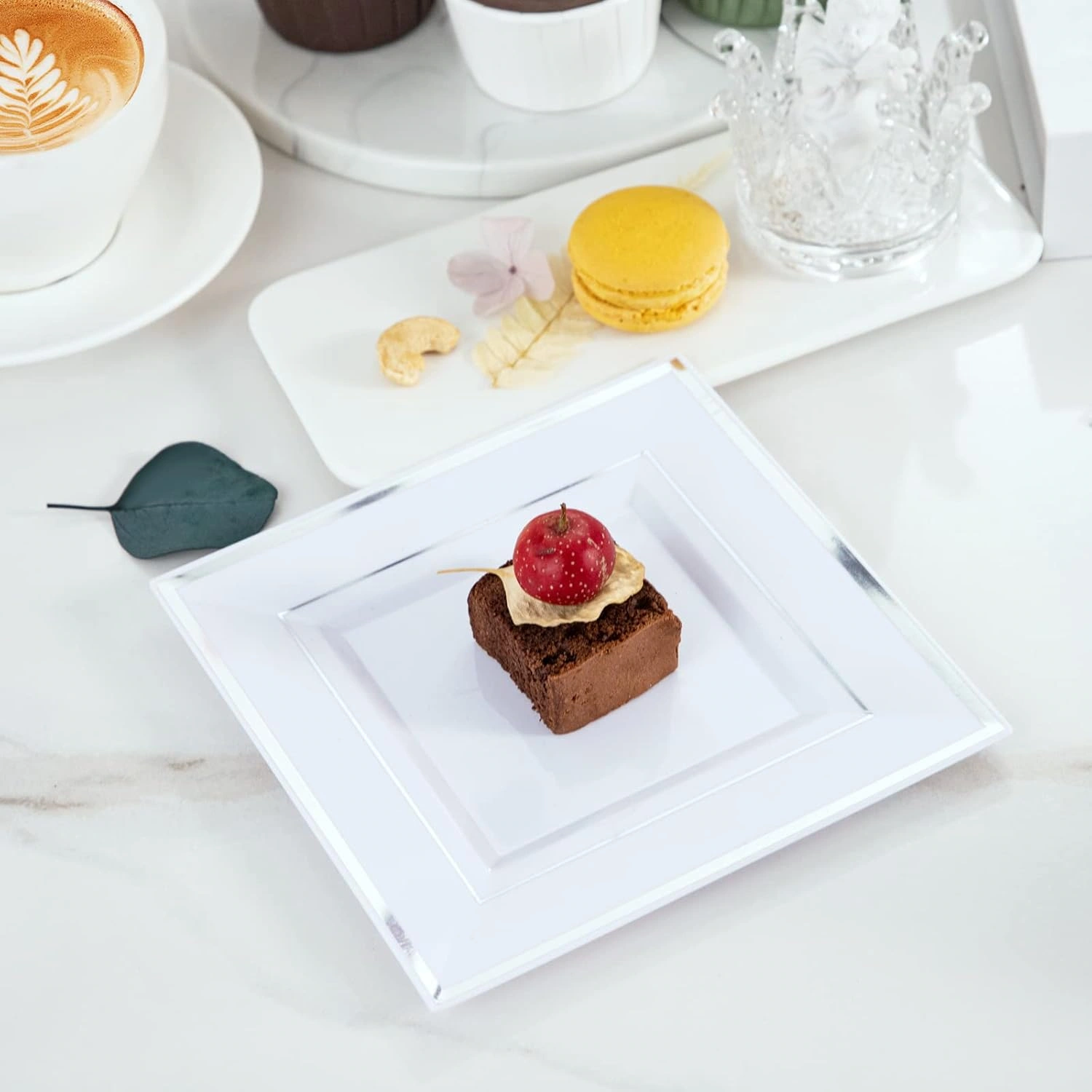 Silver Square Plastic Plates-6inch Disposable Cake Plates- Premium Hard Square Small Appetizer Plates for Wedding/Party — view 10