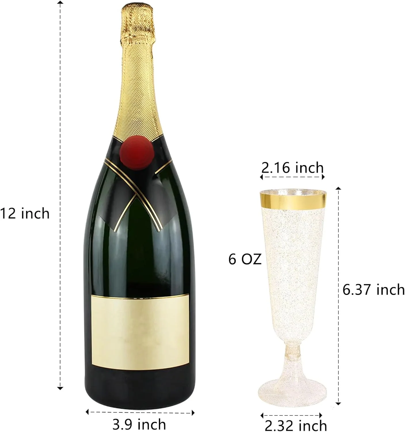 Gold Glitter Plastic Champagne Flutes — view 13