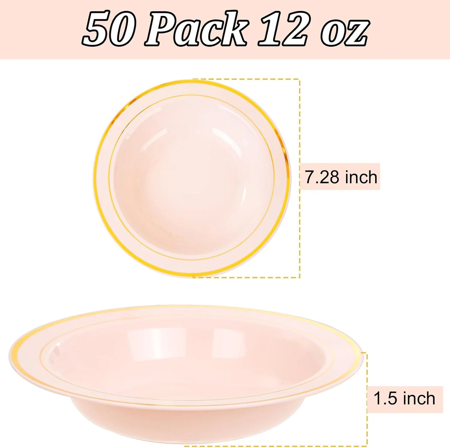 Pink Plastic Bowls with Gold Rim — view 13
