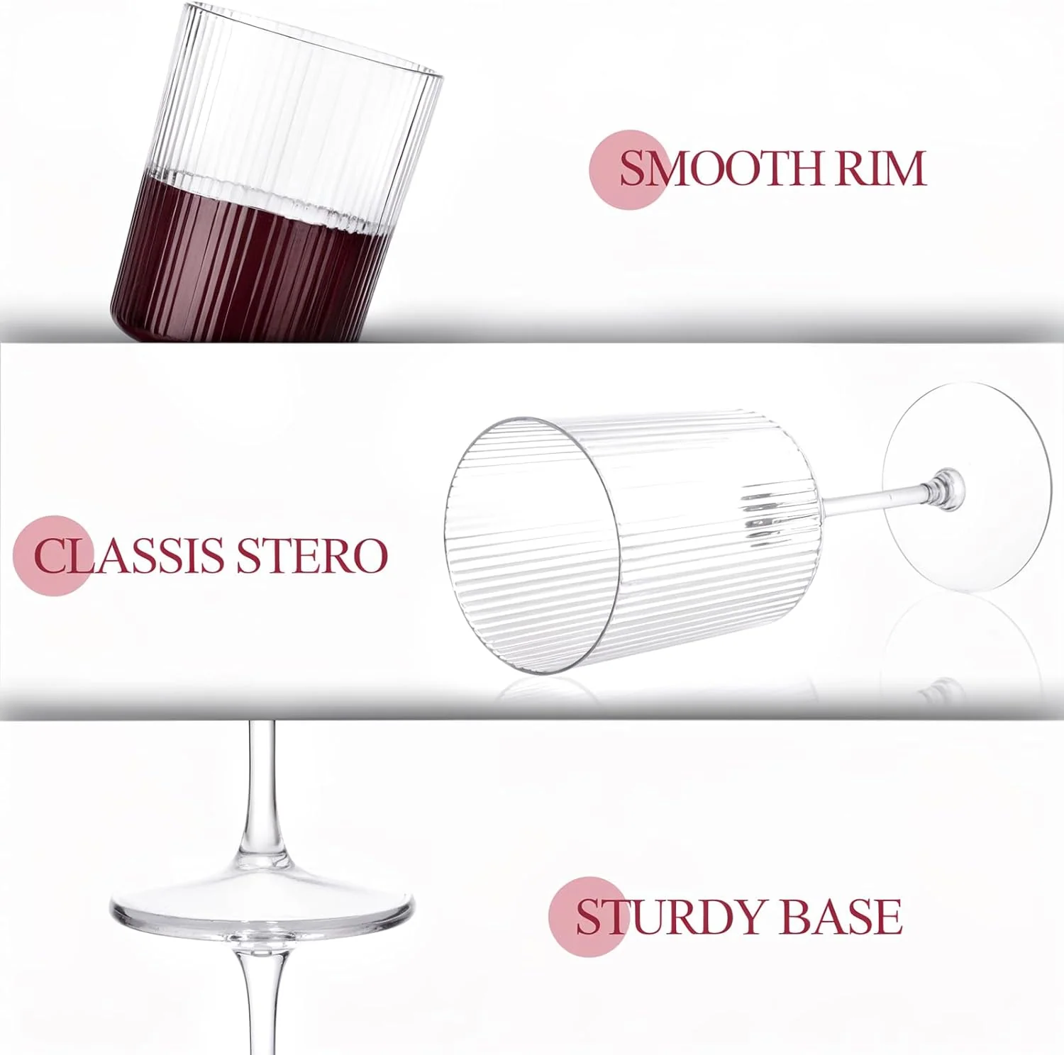 Ribbed Square Wine Glasses, Plastic Stem, Clear Design (10 oz, 12 Pack) — view 16
