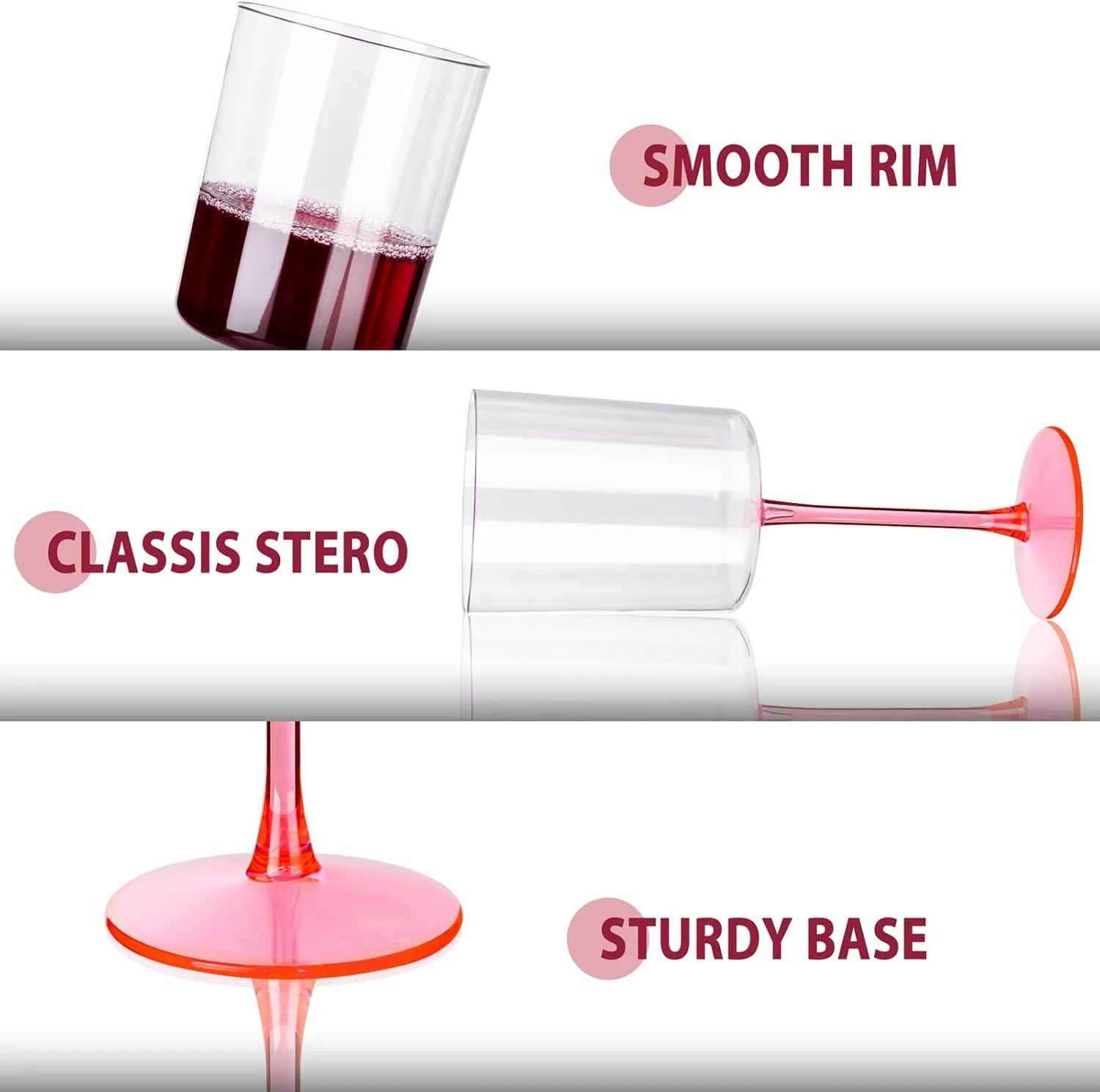Clear Plastic Wine Glasses with Pink Stem (10 oz, 12 Pack) — view 16