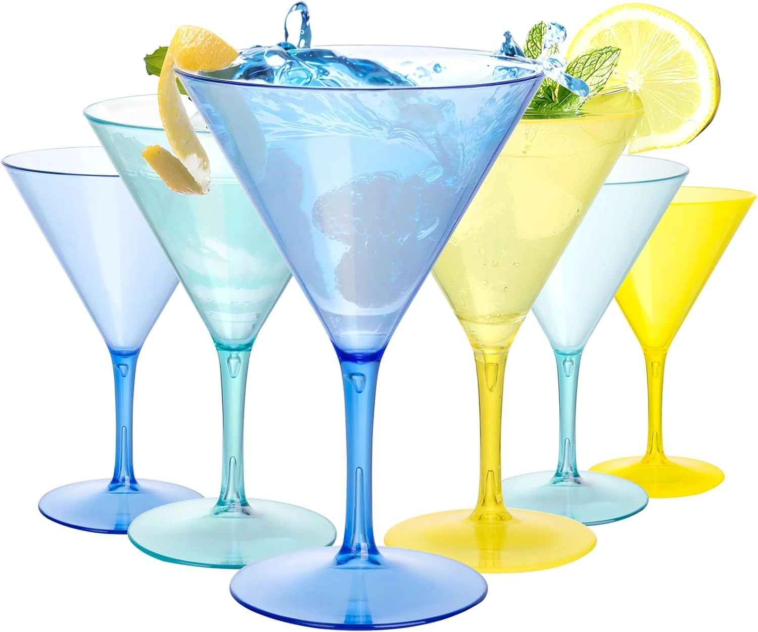 Colorful Liacere Martini Glasses Set of 6-11 oz Plastic Martini Cocktail Glasses with Stem-Reusable Cocktail Glasses for Bar,Margarita,Whiskey,Gin,Tequila,BPA-Free — view 9