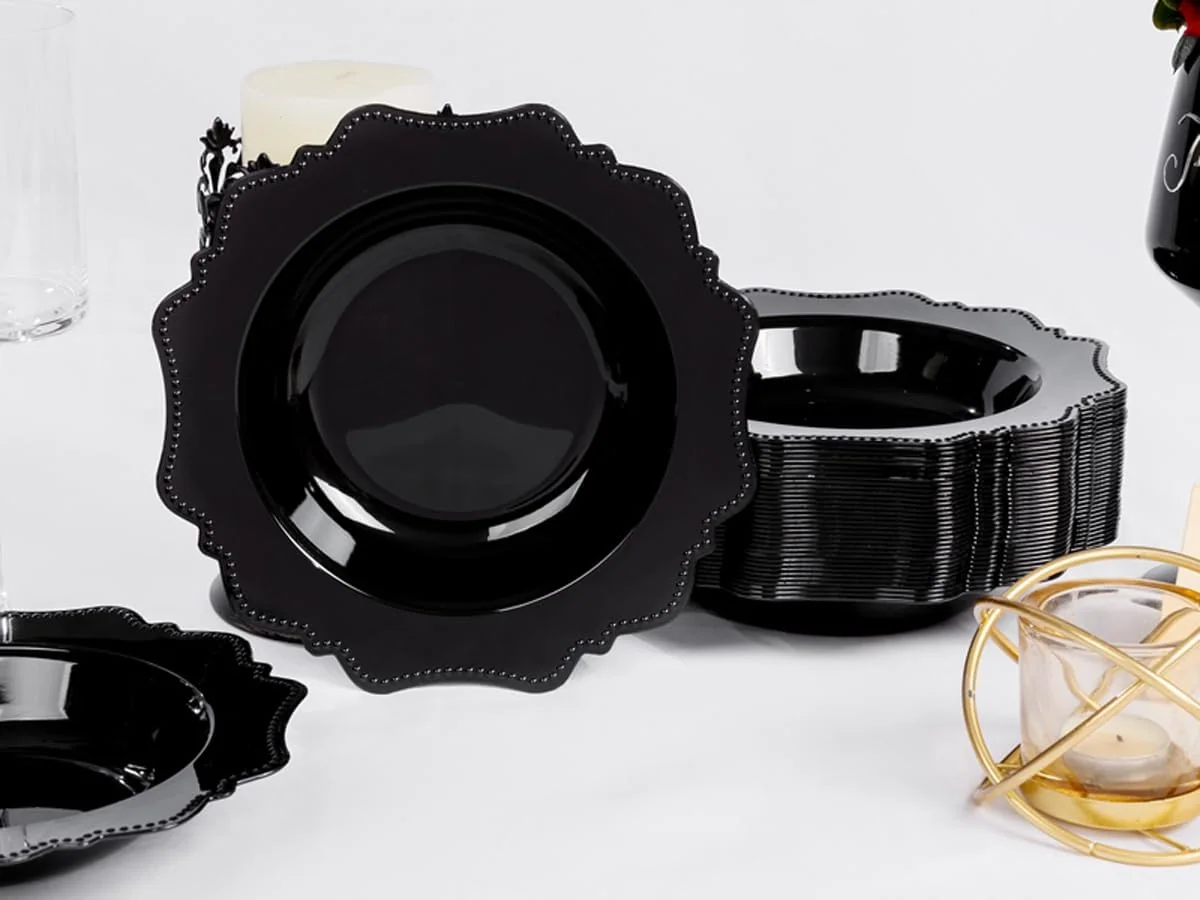 Black Plastic Party Bowls () 12 Oz Disposable Soup/Salad Bowl — view 12