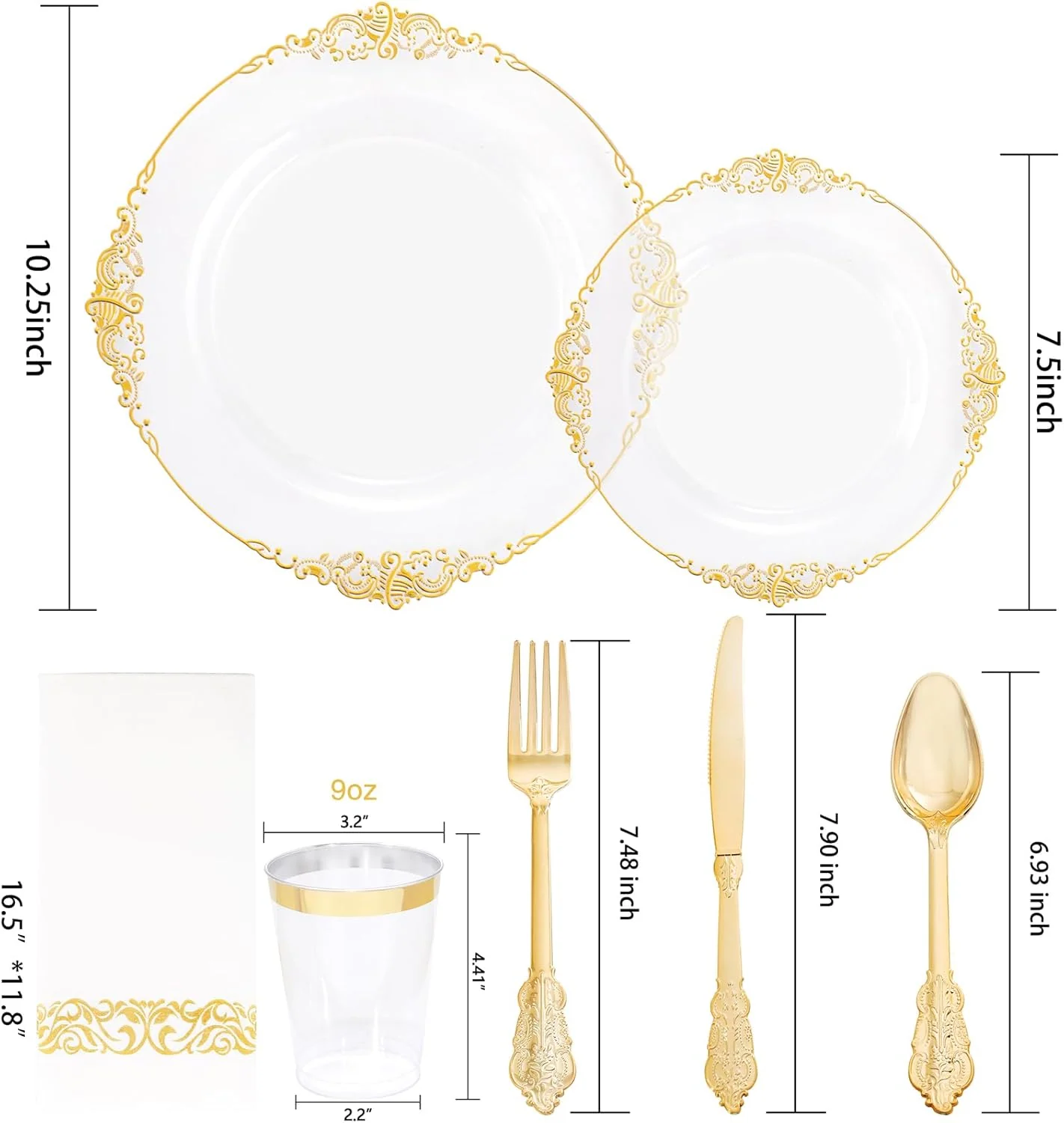 Clear Gold Dinnerware Set for 50 Guests — view 13