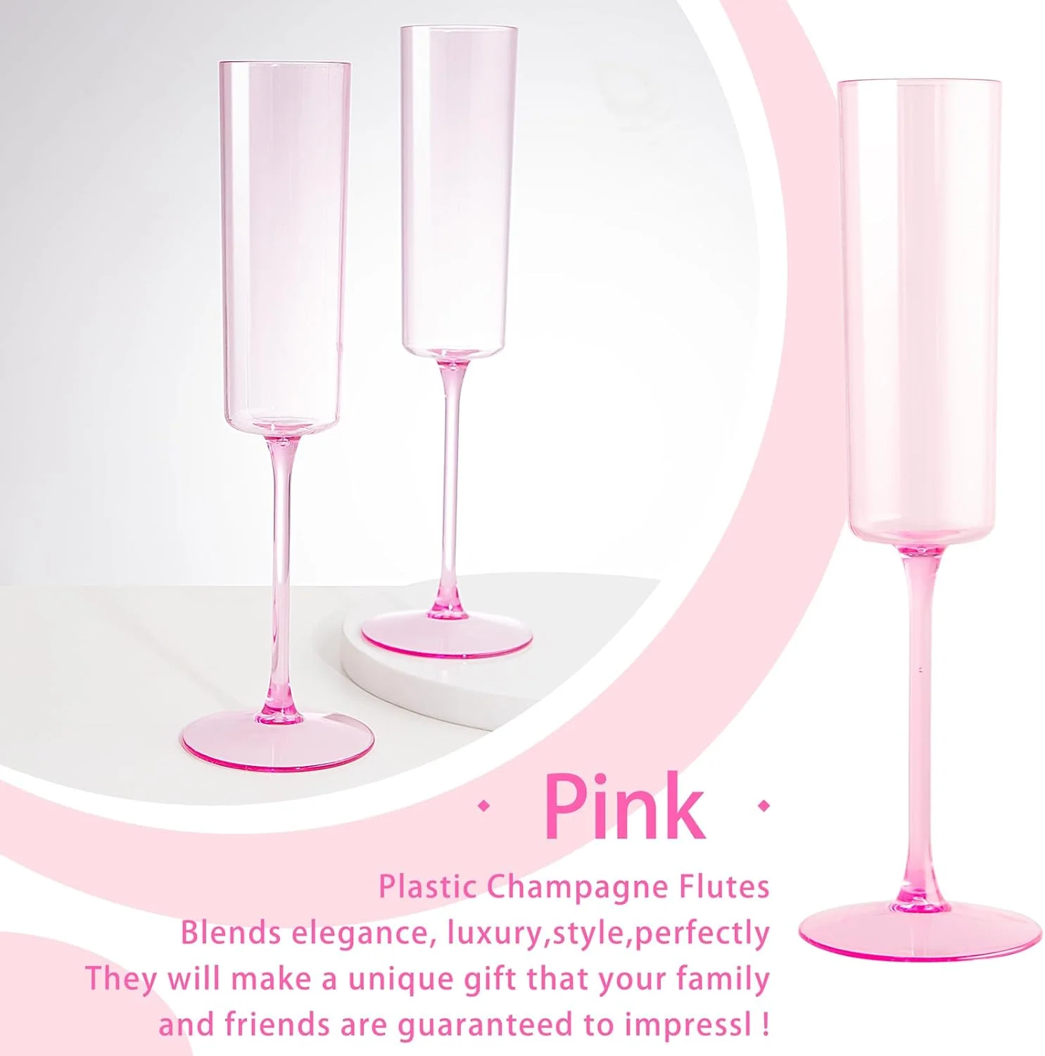Pink YOUBET Champagne Flutes Plastic — view 15