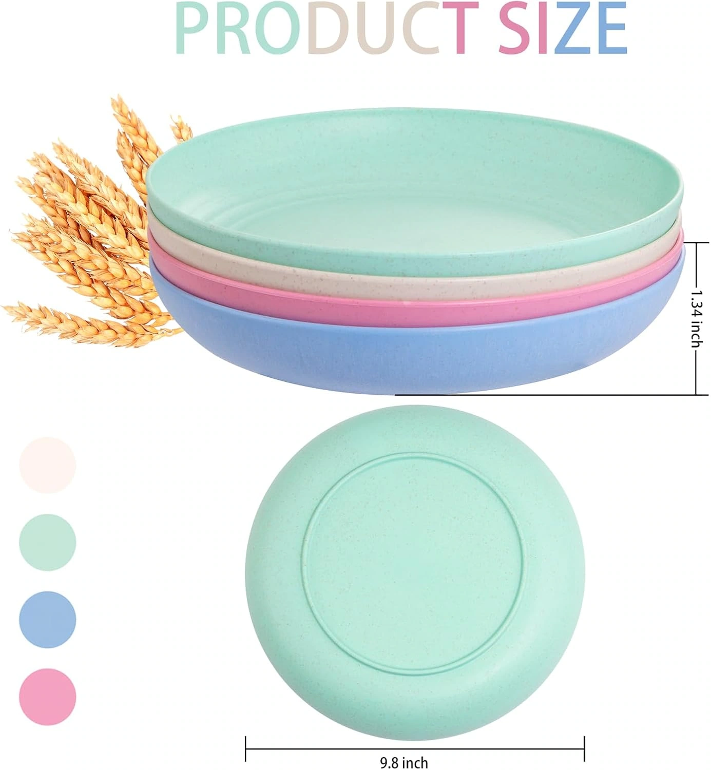 Four Color Wheat Straw Plates,Deep Dinner Plastic Plates,Reusable Plates,10 inch Unbreakable Plates Set,Lightweight Microwave Dishwasher Safe,Plastic Plates for Picninc,Camping, RC366-1 — view 12