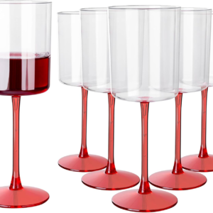 Clear Wine Glasses with Red Stem, Clear Design (10 oz, 12 Pack) — view 11