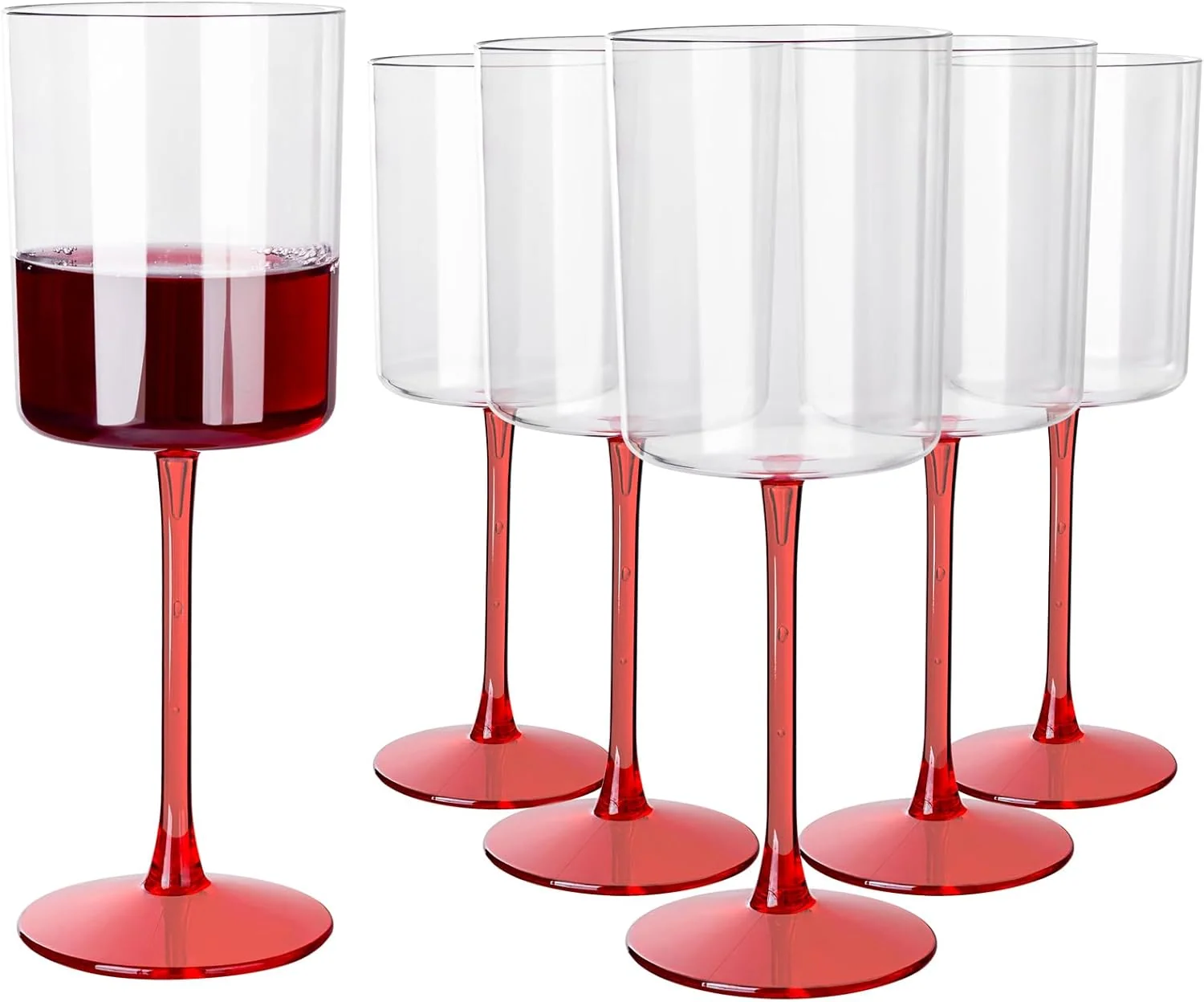 Clear Wine Glasses with Red Stem, Clear Design (10 oz, 12 Pack) — view 11