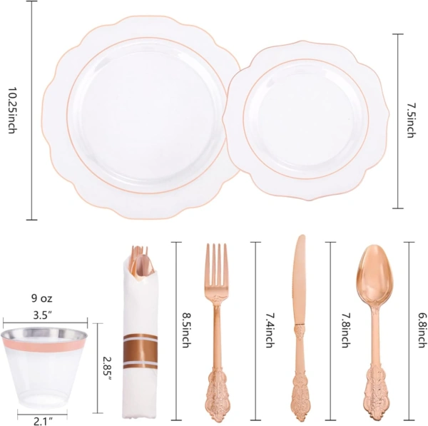 Clear Rose Gold NOCCUR Plates with Disposable Silverware — view 10