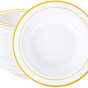 White Plastic Bowls with Gold Rim — view 11