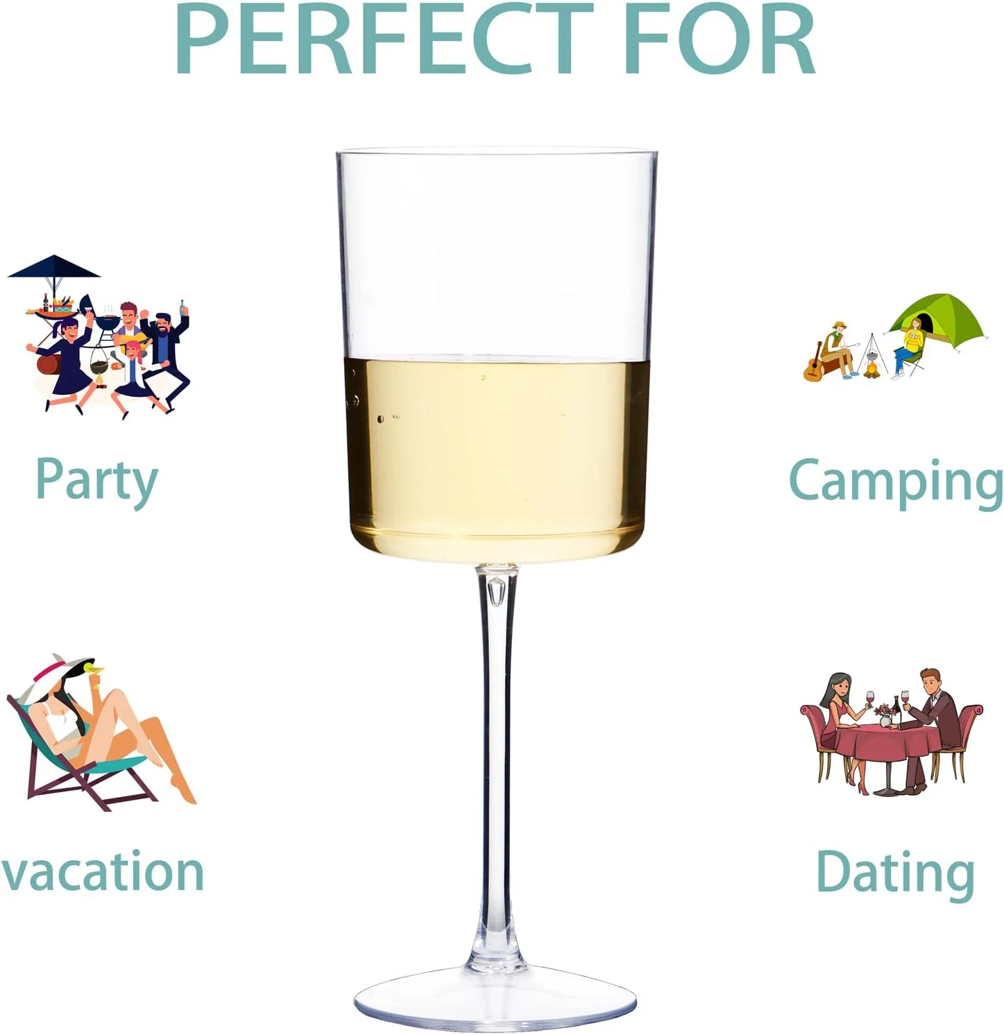 Stemmed Plastic Wine Glasses for Events, Clear Design (10 oz, 6 Pack) — view 16