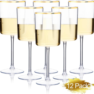 Plastic Stemmed Wine Glasses, Gold Rim, Clear Design (10 oz, 12 Pack) — view 11