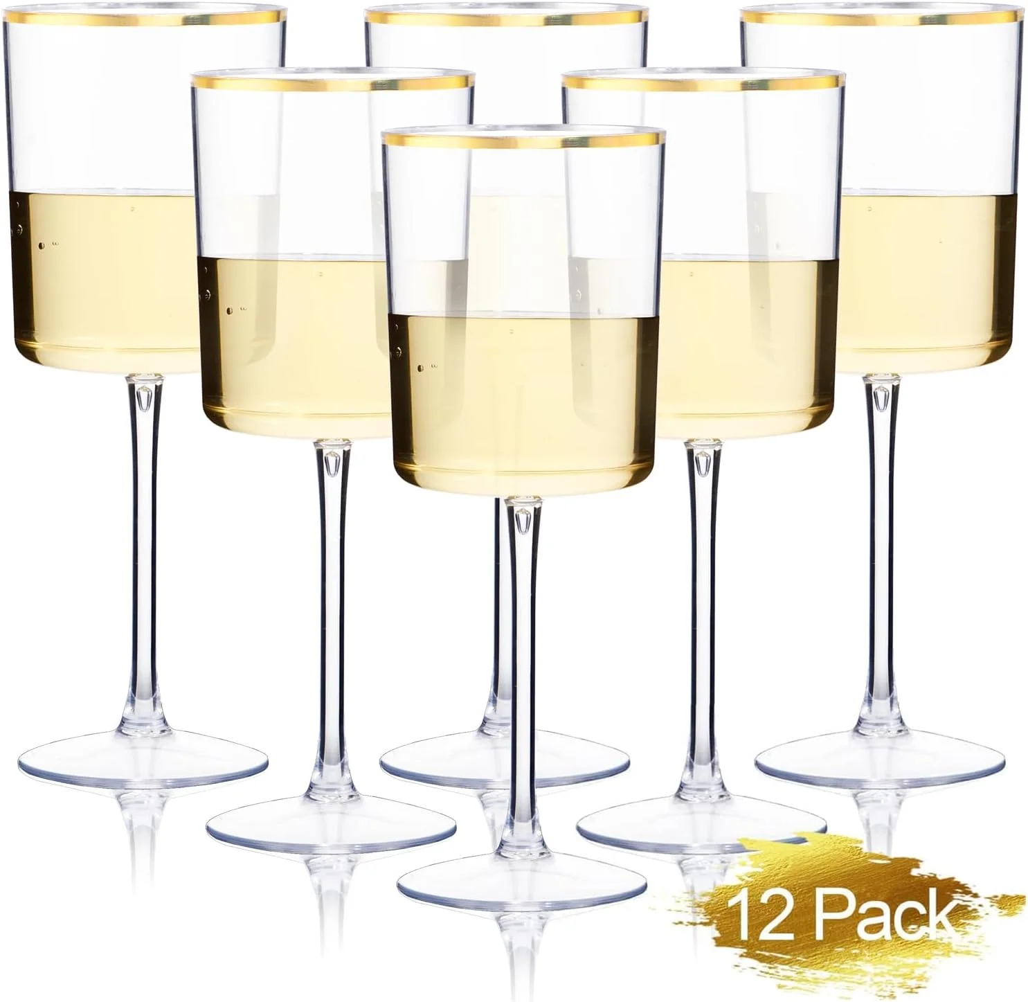 Plastic Stemmed Wine Glasses, Gold Rim, Clear Design (10 oz, 12 Pack) — view 11
