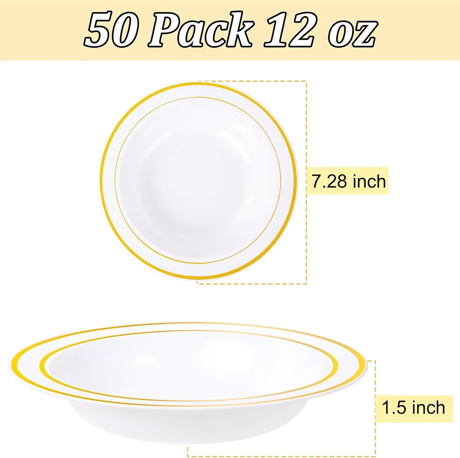 White Plastic Bowls with Gold Rim — view 13