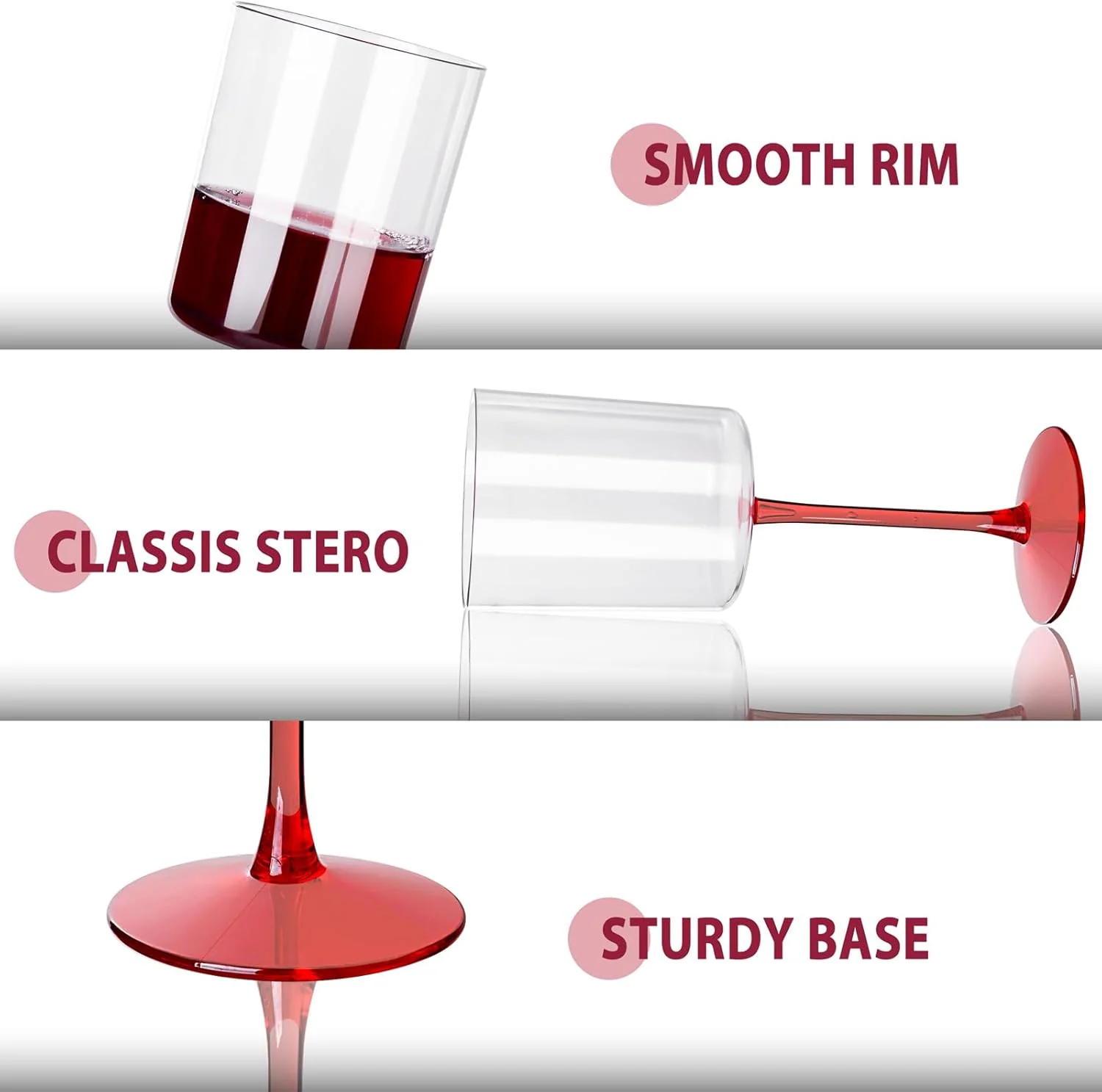 Clear Wine Glasses with Red Stem, Clear Design (10 oz, 12 Pack) — view 16