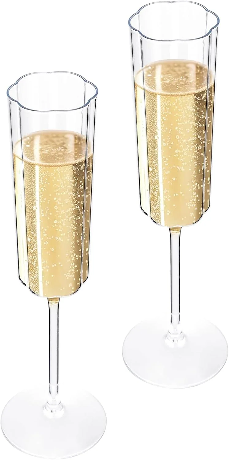 Vintage Plastic Champagne Flutes, Disposable & Stylish, Clear Design (6 oz, 24 Pack) — view 11
