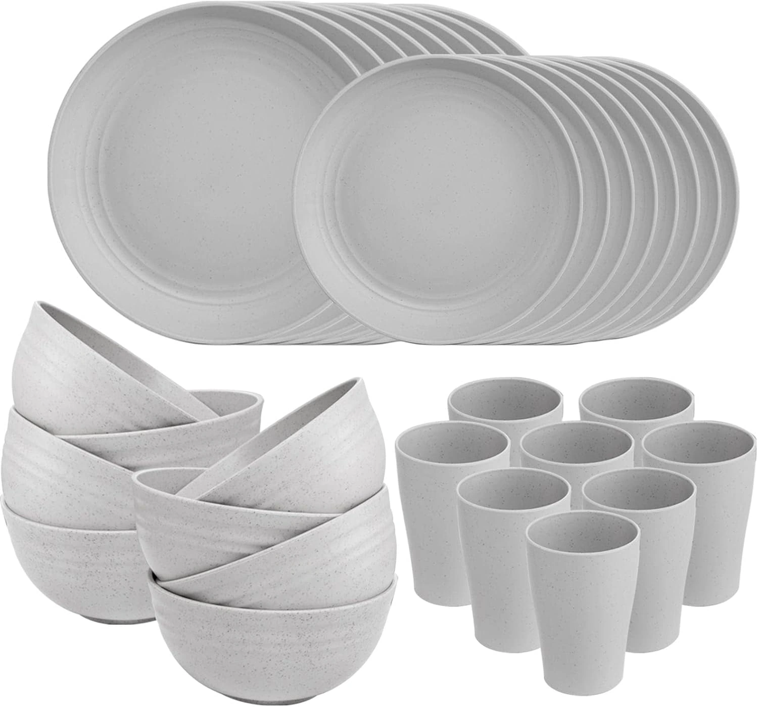 Light Grey Wheat Straw Dinnerware Sets,Unbreakable Dinner Plates for 8,Microwave Dishwasher Safe,Reusable ,Set Plates, Bowls, Cups. — view 11
