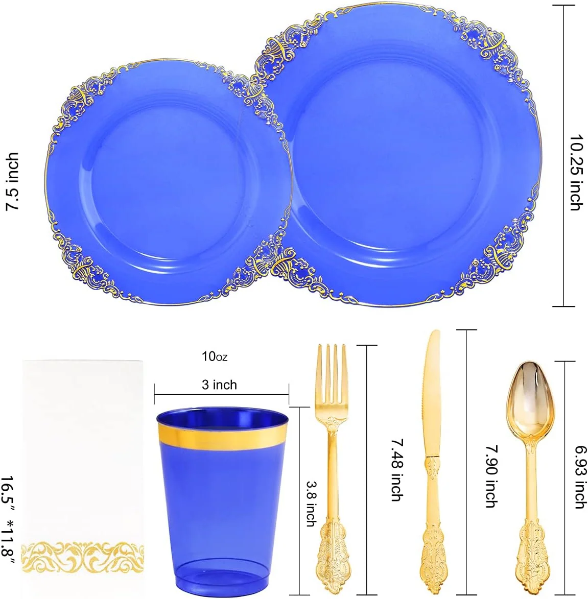 Blue & Gold Dinnerware Set for 25 Guests — view 13