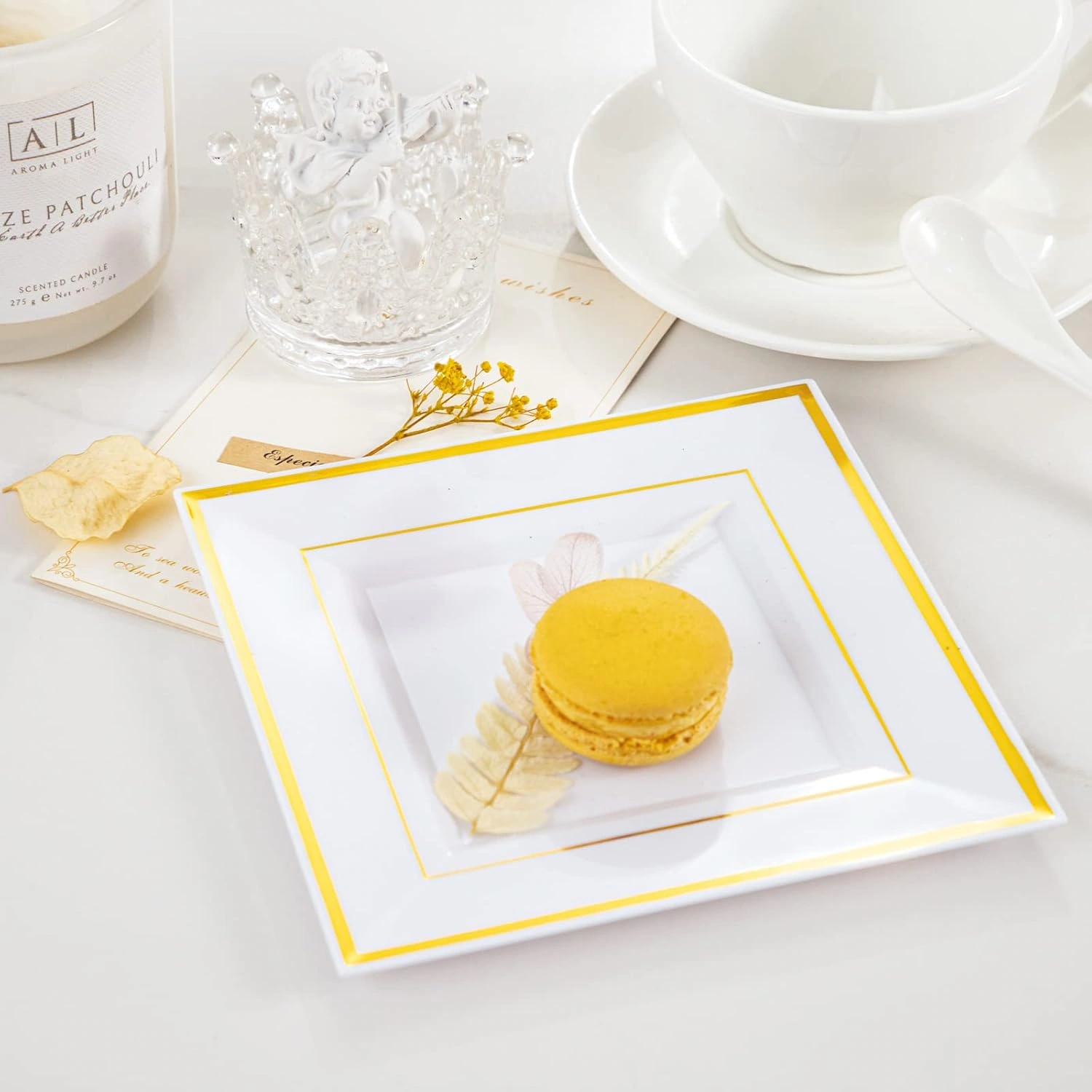 Gold Square Plastic Plates-6inch Disposable Cake Plates- Premium Hard Square Small Appetizer Plates for Wedding/Party — view 8