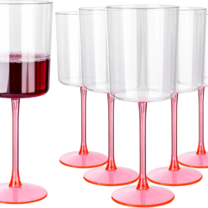 Clear Plastic Wine Glasses with Pink Stem (10 oz, 12 Pack) — view 11