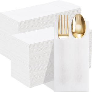 White Paper Napkins with Built-in Flatware Pocket — view 11