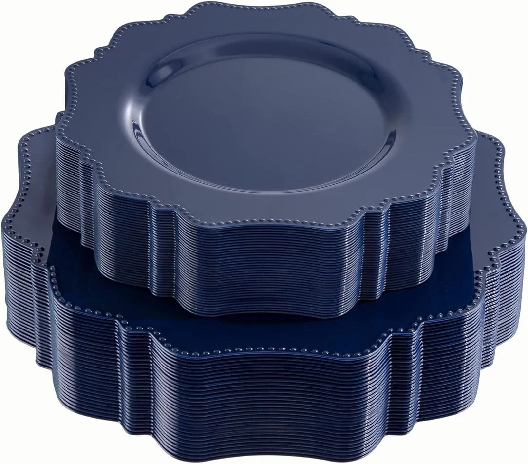 Navy Blue Disposable Plastic Plates-Heavy duty plate for party/wedding/anniversary 30 dinner plates and 30 dessert/salad plates — view 10