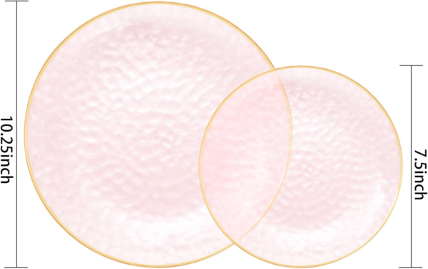 Clear Pink Gold Plastic Plates,Disposable Plates With Rim,Heavy-duty Plates,Hammered Party Plates Include 30Clear Dessert-Platos,30Dinner-Platos for Wedding, Party — view 11